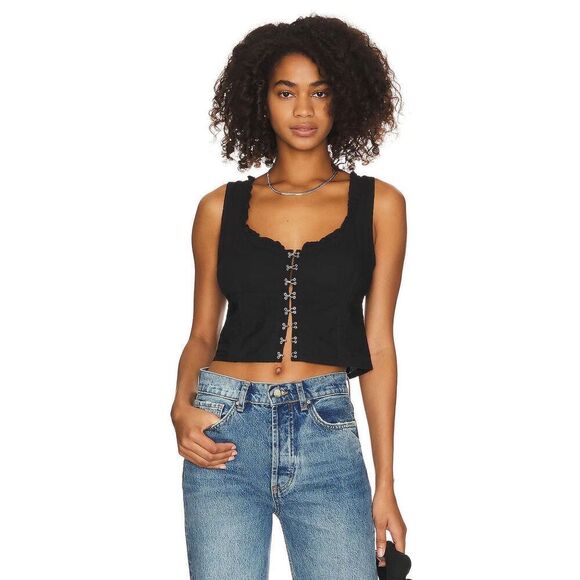 ✨Free People Amelia Corset Sz Medium Top in Black✨ - Picture 1 of 10